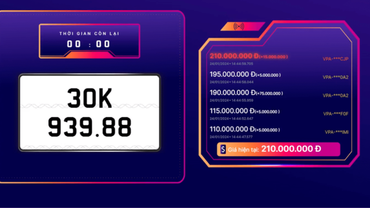 Dau gia bien so chieu 241 Nhieu so xau cao nhat 210 trieu cho bien 30K 939.88